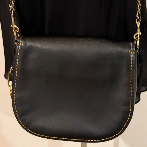 COACH 1941 Turnlock Saddle Crossbody Bag in Black Leather & Metal Braided Strap - Picture 12 of 14